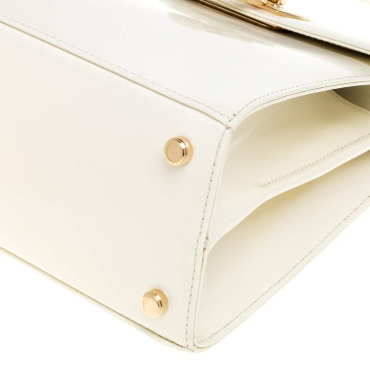 Pre Owned Salvatore Ferragamo Cream Patent Leather Kelly Top Handle Bag