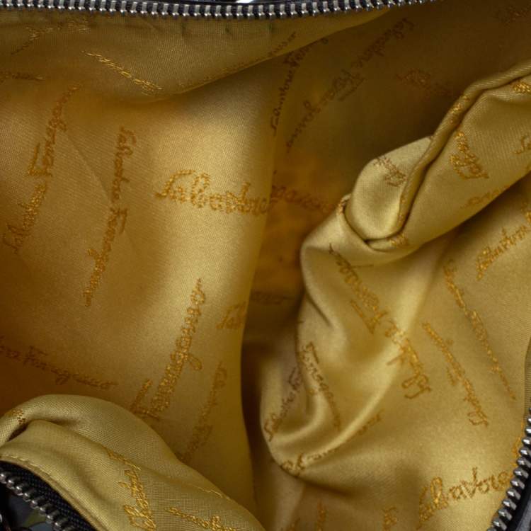 Pre Owned Salvatore Ferragamo Black Multicolor Printed Nylon Baguette Bag