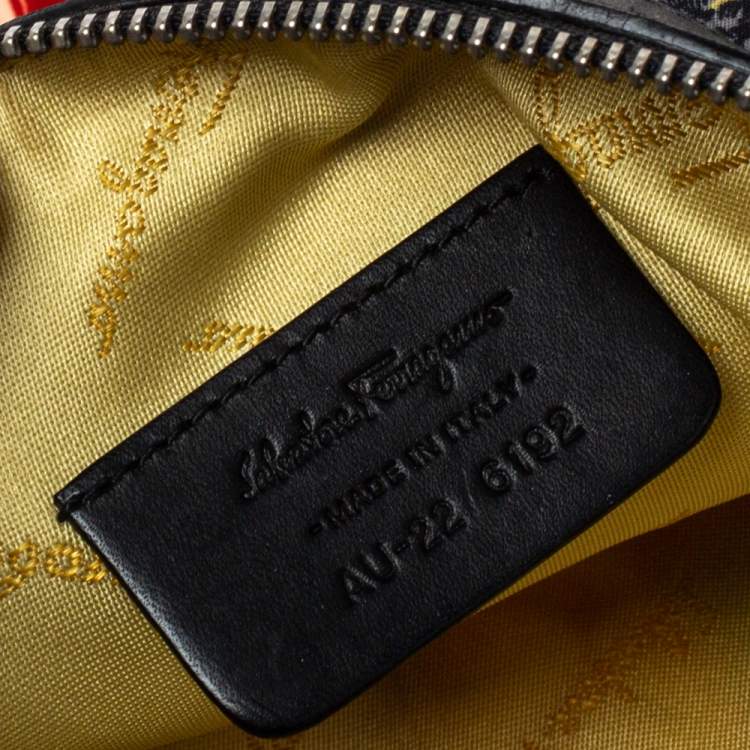 Pre Owned Salvatore Ferragamo Black Multicolor Printed Nylon Baguette Bag