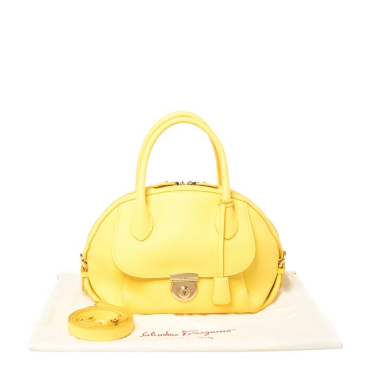 Pre Owned Salvatore Ferragamo Yellow Leather Medium Fiamma Satchel