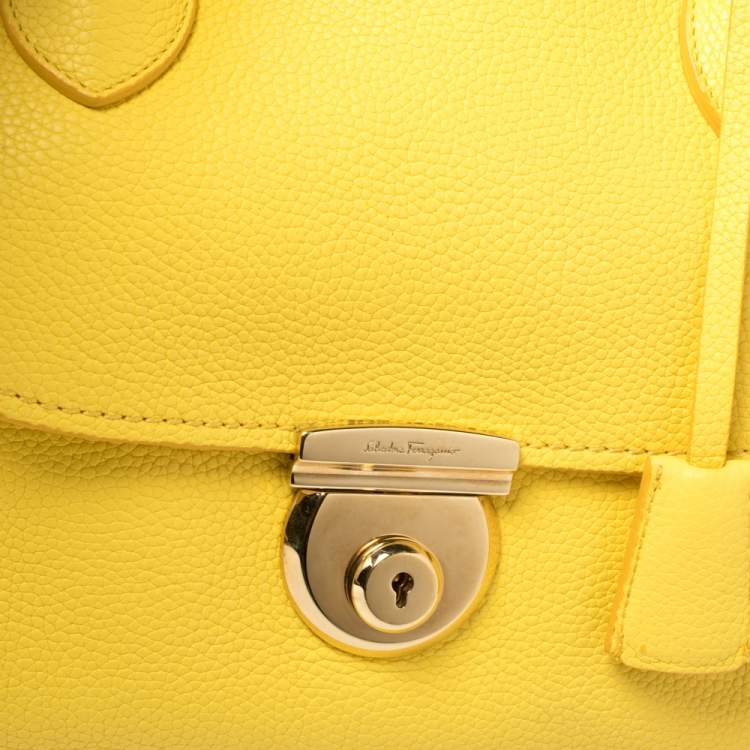 Pre Owned Salvatore Ferragamo Yellow Leather Medium Fiamma Satchel