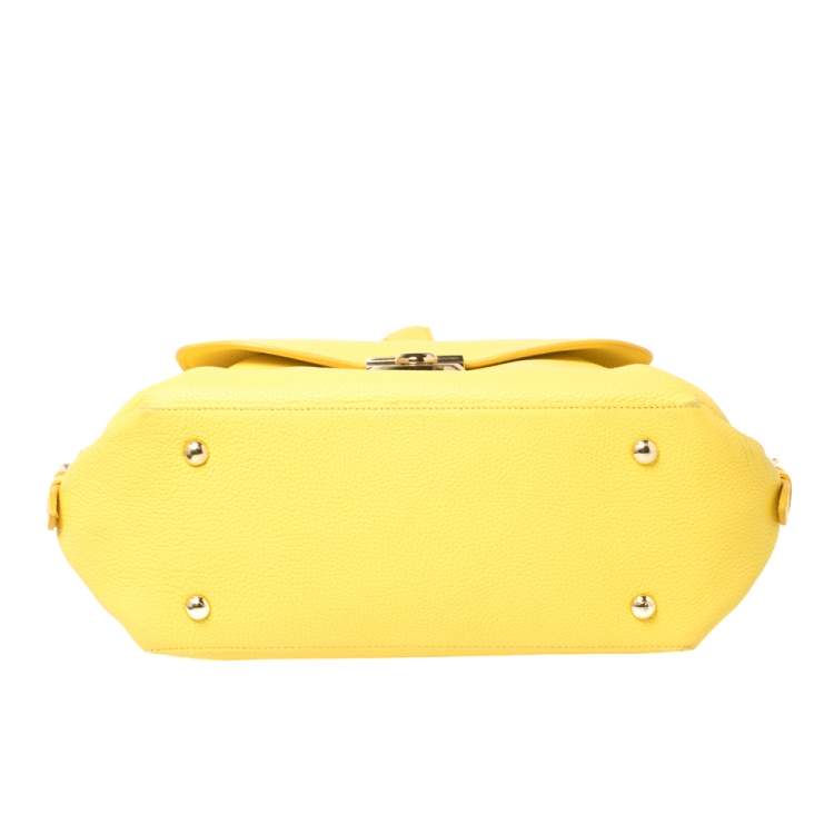 Pre Owned Salvatore Ferragamo Yellow Leather Medium Fiamma Satchel
