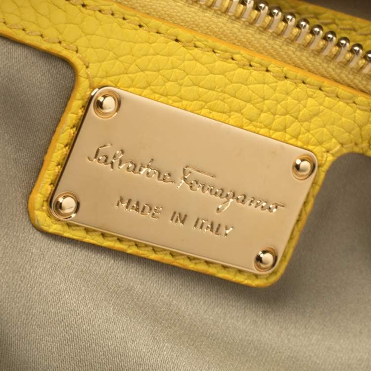 Pre Owned Salvatore Ferragamo Yellow Leather Medium Fiamma Satchel