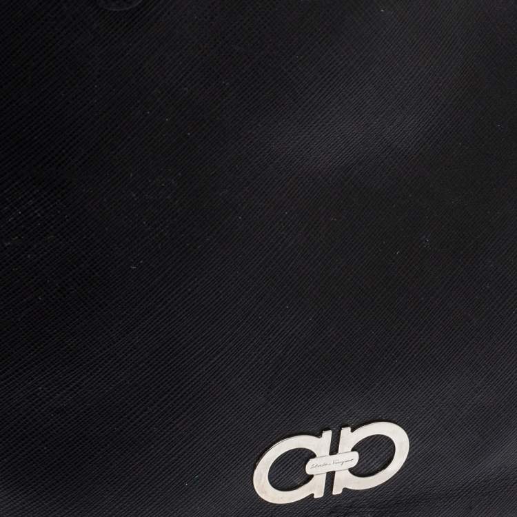 Pre Owned Salvatore Ferragamo Black Leather Double Gancio Tote