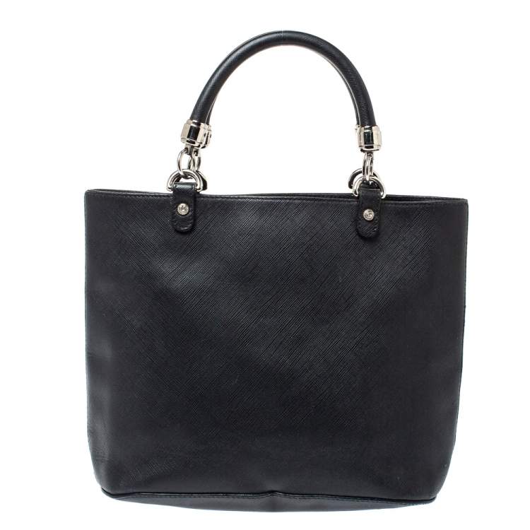 Pre Owned Salvatore Ferragamo Black Leather Double Gancio Tote