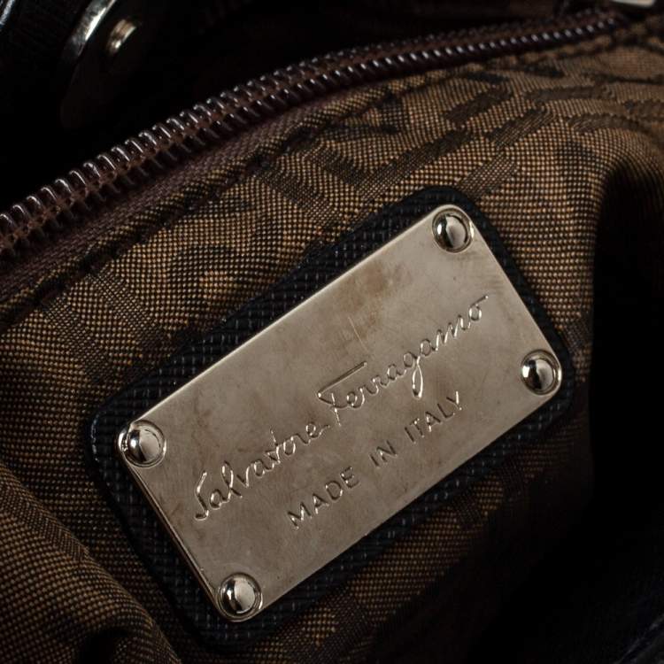 Pre Owned Salvatore Ferragamo Black Leather Double Gancio Tote