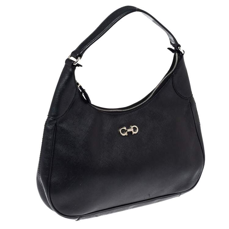 Pre Owned Salvatore Ferragamo Black Leather Gancini Romana Hobo 