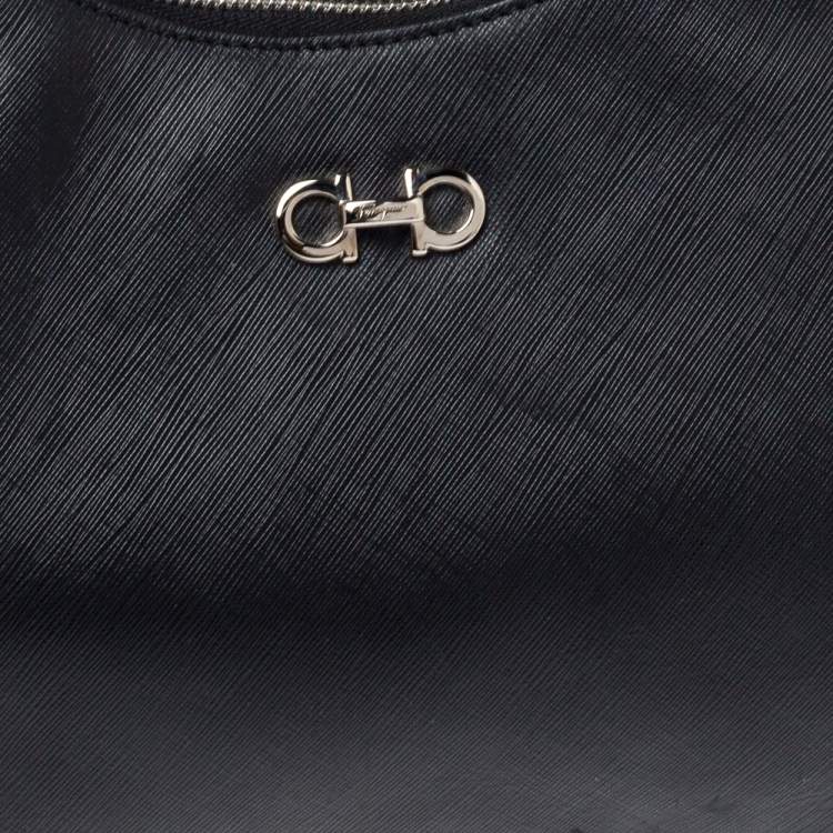 Pre Owned Salvatore Ferragamo Black Leather Gancini Romana Hobo 