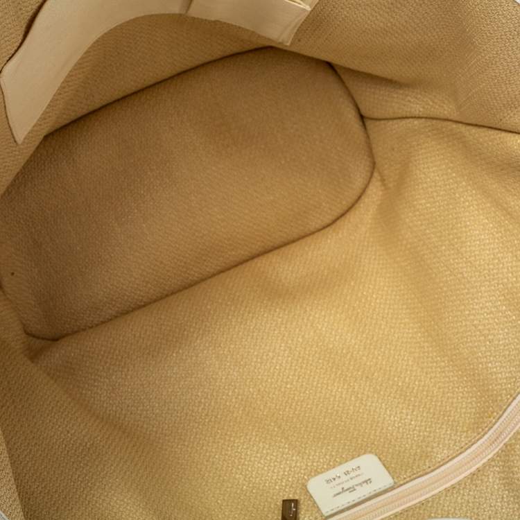 Pre Owned Salvatore Ferragamo Lavender/White Nylon and Patent Leather Buckle Shopper Tote
