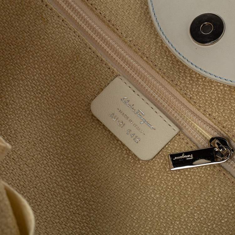 Pre Owned Salvatore Ferragamo Lavender/White Nylon and Patent Leather Buckle Shopper Tote
