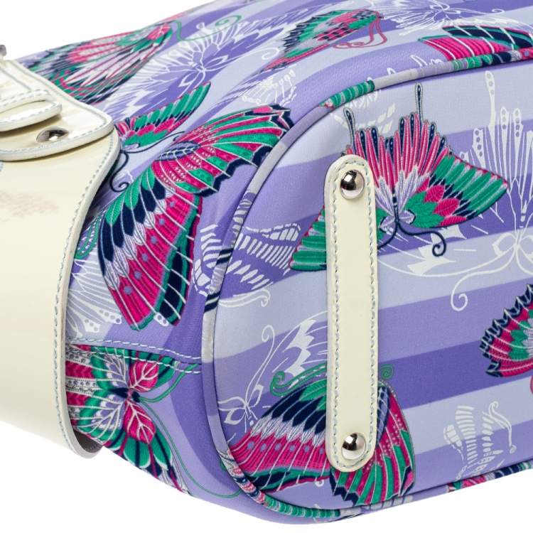 Pre Owned Salvatore Ferragamo Lavender/White Nylon and Patent Leather Buckle Shopper Tote