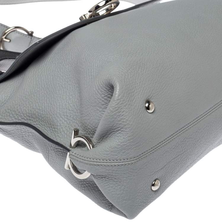 Pre Owned Salvatore Ferragamo Grey Leather Sofia Top Handle Bag