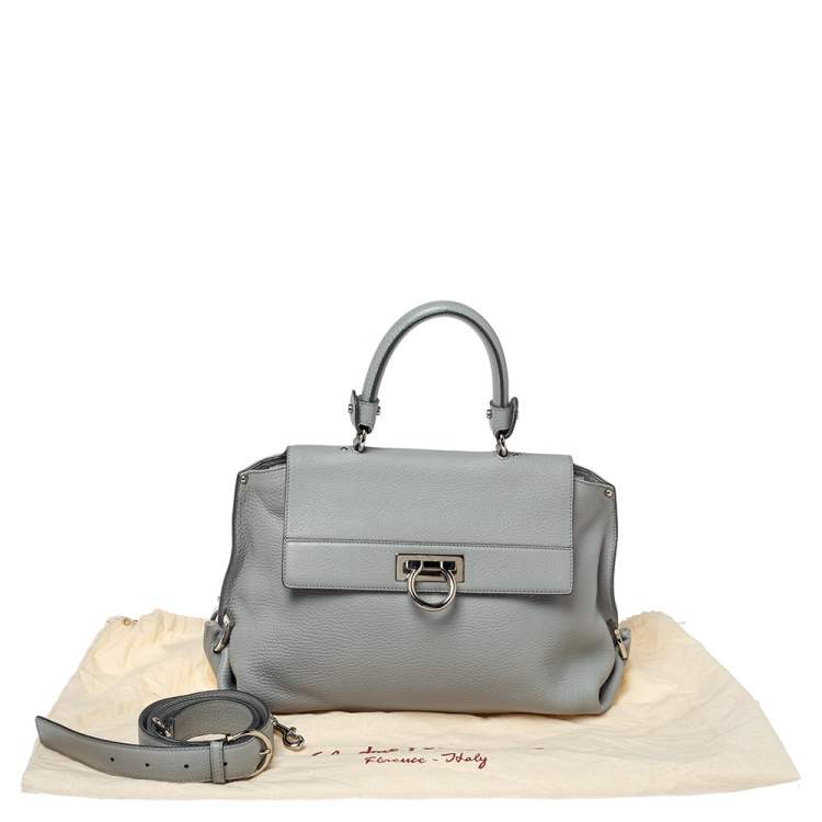Pre Owned Salvatore Ferragamo Grey Leather Sofia Top Handle Bag