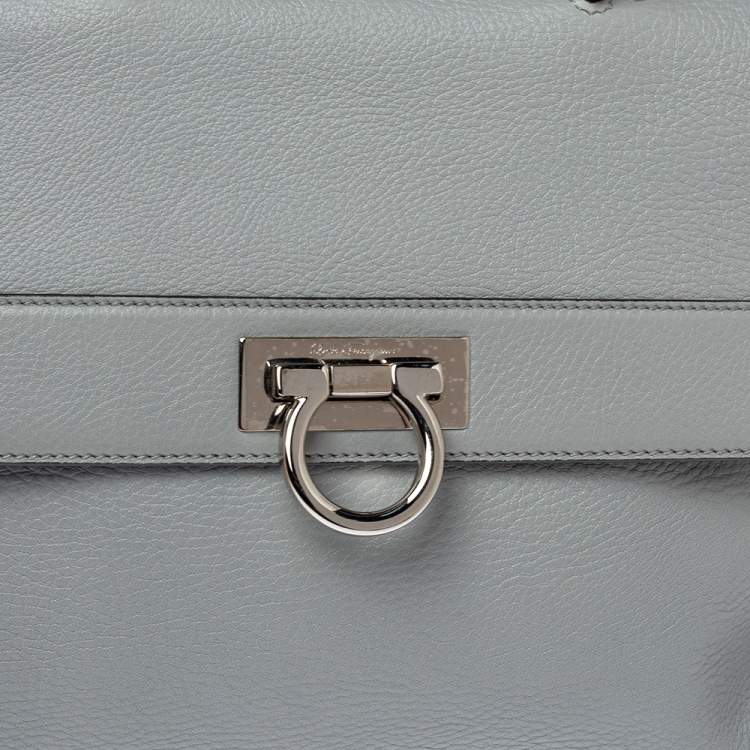 Pre Owned Salvatore Ferragamo Grey Leather Sofia Top Handle Bag