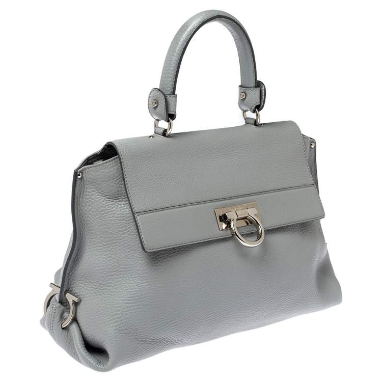 Pre Owned Salvatore Ferragamo Grey Leather Sofia Top Handle Bag