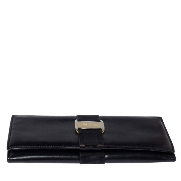 Pre Owned Salvatore Ferragamo Black Leather Bow Wallet