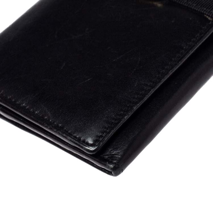Pre Owned Salvatore Ferragamo Black Leather Bow Wallet