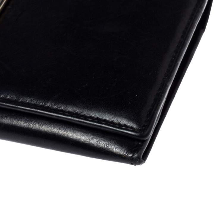 Pre Owned Salvatore Ferragamo Black Leather Bow Wallet