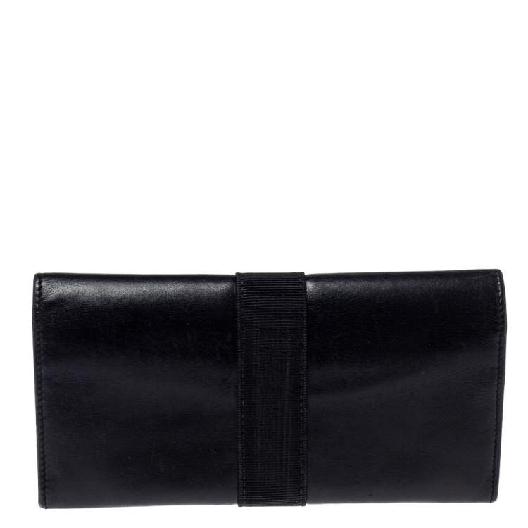 Pre Owned Salvatore Ferragamo Black Leather Bow Wallet