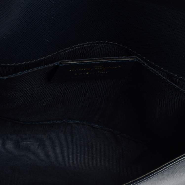 Pre Owned Salvatore Ferragamo Blue Leather Vara Bow Chain Shoulder Bag