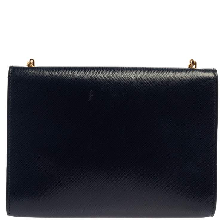 Pre Owned Salvatore Ferragamo Blue Leather Vara Bow Chain Shoulder Bag