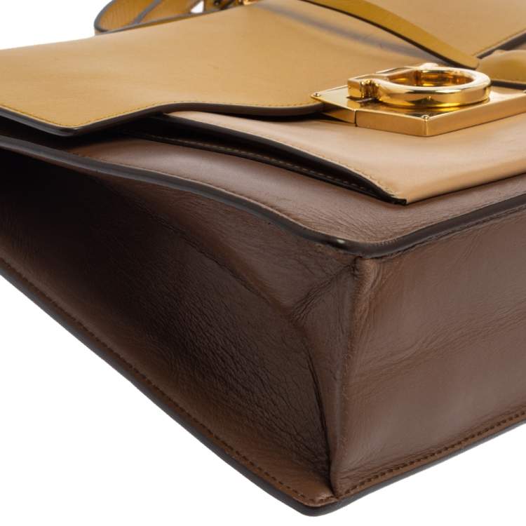 Pre Owned Salvatore Ferragamo Tri Color Leather Marisol Top Handle Bag