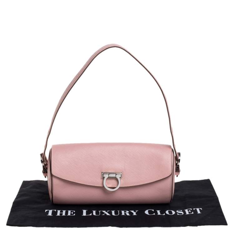 Pre Owned Salvatore Ferragamo Pink Leather Gancini Baguette