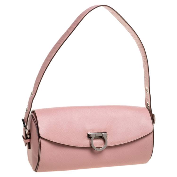 Pre Owned Salvatore Ferragamo Pink Leather Gancini Baguette