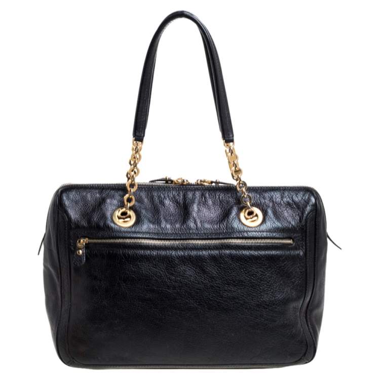 Pre Owned Salvatore Ferragamo Black Leather Fanya Chain Tote