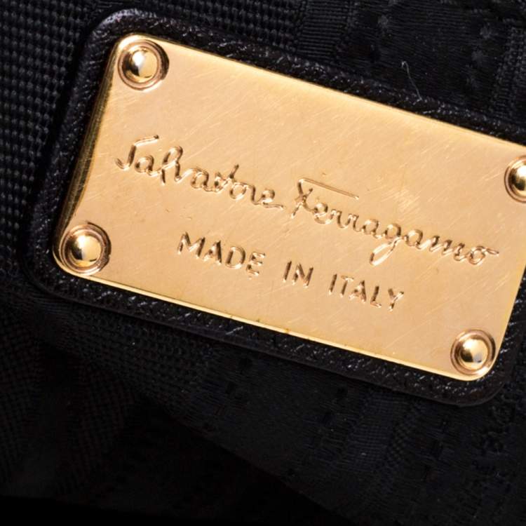 Pre Owned Salvatore Ferragamo Black Leather Fanya Chain Tote