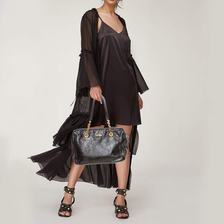 Pre Owned Salvatore Ferragamo Black Leather Fanya Chain Tote