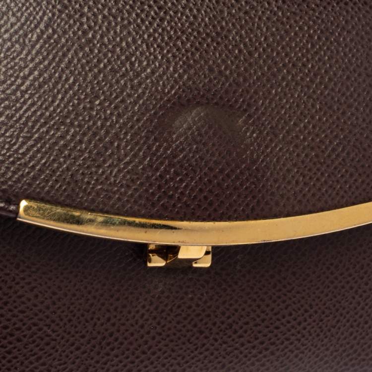 Pre Owned Salvatore Ferragamo Burgundy Grained Leather Gancini Clip Compact Wallet