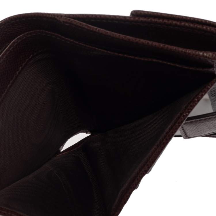 Pre Owned Salvatore Ferragamo Burgundy Grained Leather Gancini Clip Compact Wallet