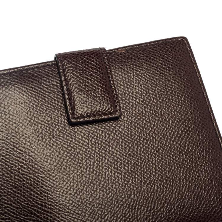 Pre Owned Salvatore Ferragamo Burgundy Grained Leather Gancini Clip Compact Wallet