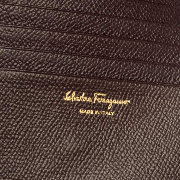 Pre Owned Salvatore Ferragamo Burgundy Grained Leather Gancini Clip Compact Wallet