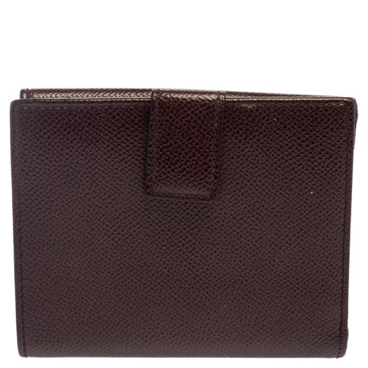 Pre Owned Salvatore Ferragamo Burgundy Grained Leather Gancini Clip Compact Wallet