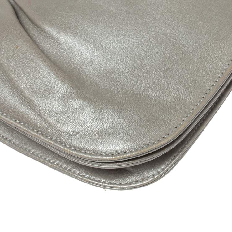 Pre Owned Salvatore Ferragamo Grey Pleated Leather Oversized Clutch
