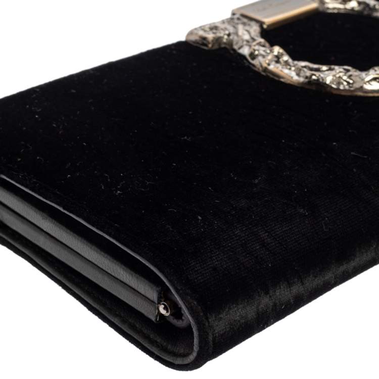 Pre Owned Salvatore Ferragamo Black Velvet Musa Gancini Clutch