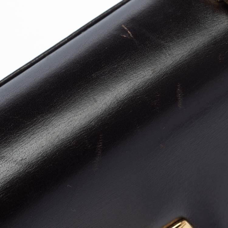 Pre Owned Salvatore Ferragamo Dark Brown Leather Gancini Flap Crossbody