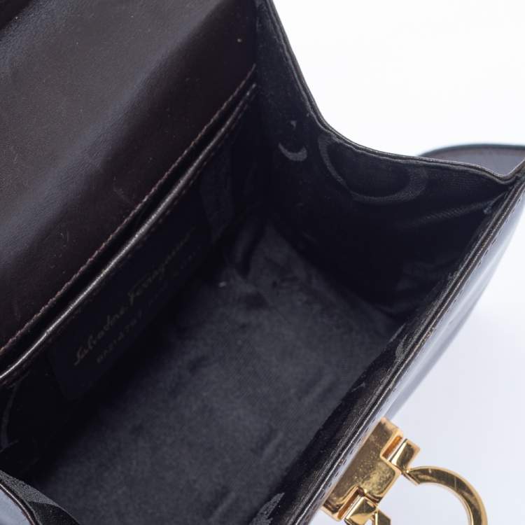 Pre Owned Salvatore Ferragamo Dark Brown Leather Gancini Flap Crossbody