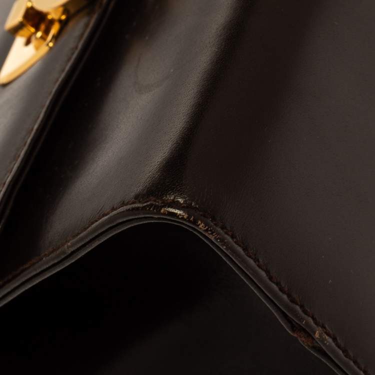 Pre Owned Salvatore Ferragamo Dark Brown Leather Gancini Flap Crossbody