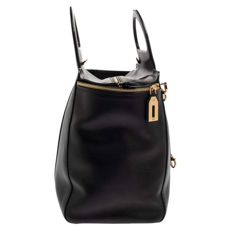 Pre Owned Salvatore Ferragamo Black Leather Leather Verve Tote Bag