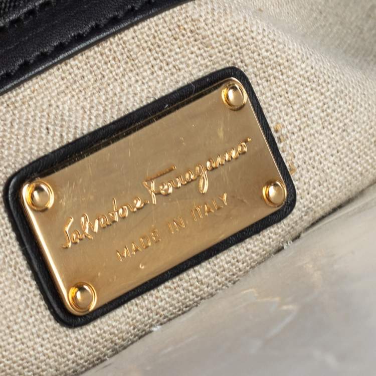 Pre Owned Salvatore Ferragamo Black Leather Leather Verve Tote Bag