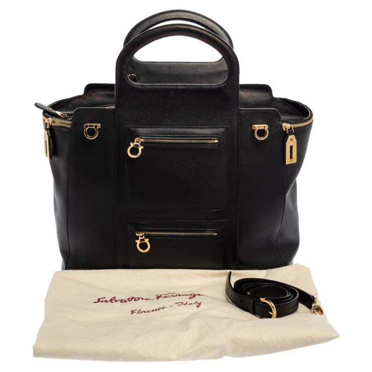 Pre Owned Salvatore Ferragamo Black Leather Leather Verve Tote Bag