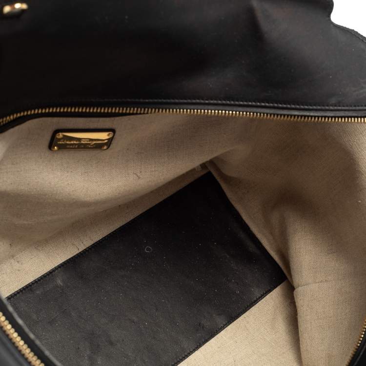 Pre Owned Salvatore Ferragamo Black Leather Leather Verve Tote Bag