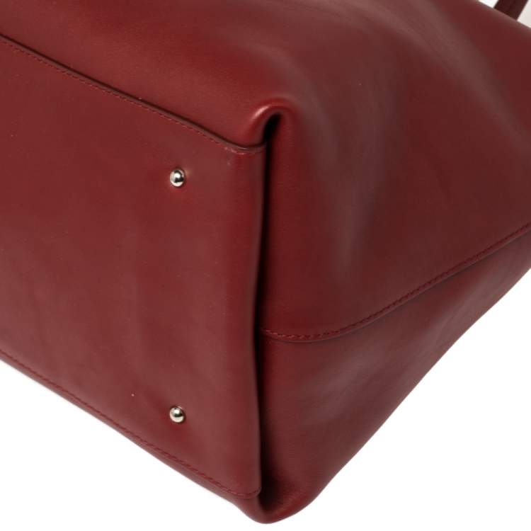 Pre Owned Salvatore Ferragamo Wine Red Leather Double Gancio Embossed Zip Tote