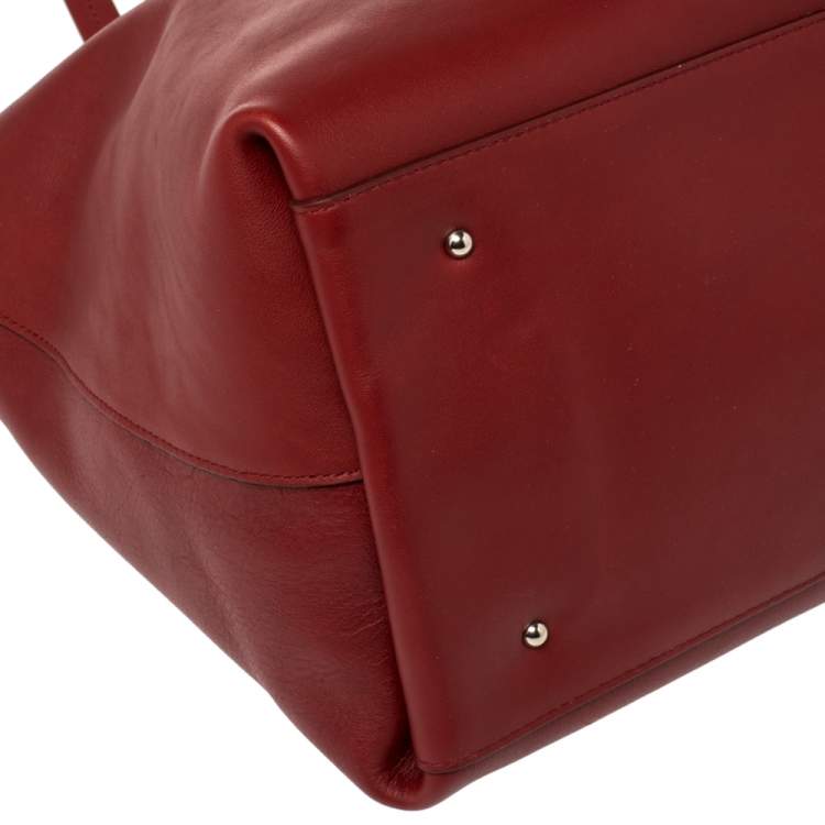 Pre Owned Salvatore Ferragamo Wine Red Leather Double Gancio Embossed Zip Tote