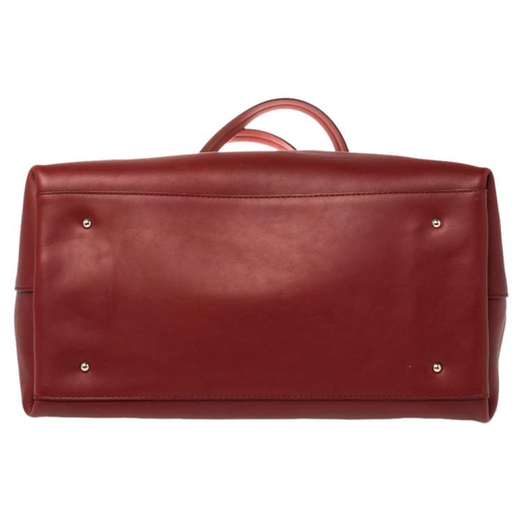 Pre Owned Salvatore Ferragamo Wine Red Leather Double Gancio Embossed Zip Tote