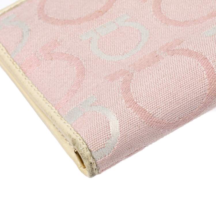 Pre Owned Salvatore Ferragamo Pink/Cream Gancini Canvas and Leather Wallet