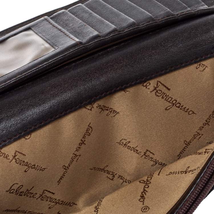 Pre Owned Salvatore Ferragamo Beige/Brown Gancini Canvas and Leather Wallet